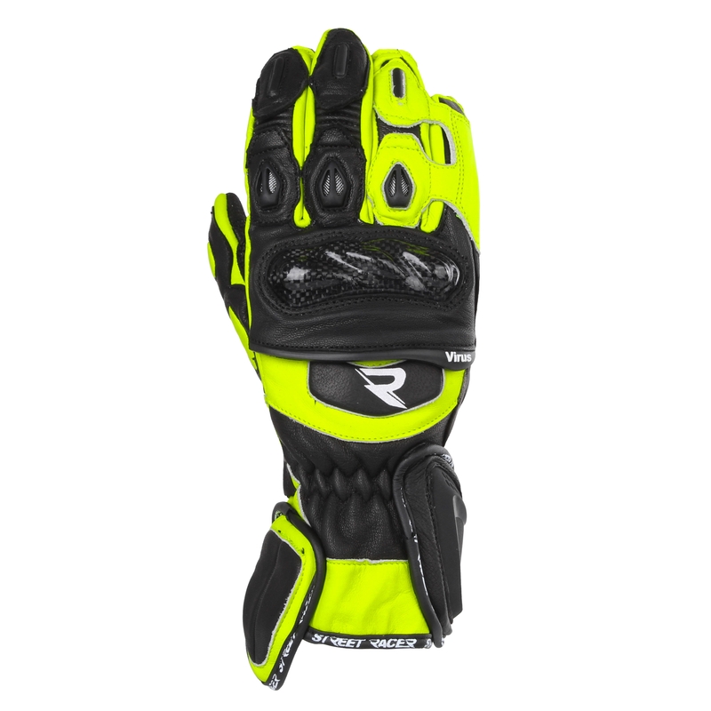 Rękawice motocyklowe Street Racer Virus 2 czarno-fluo żółte - II gatunek - II. jakość