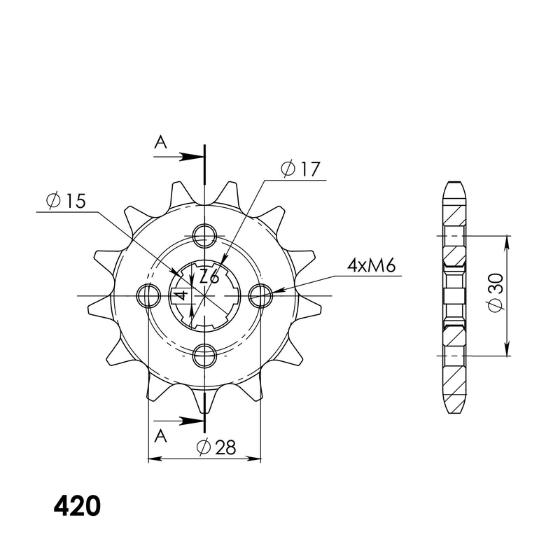 Front sprocket SUPERSPROX 13T, 420