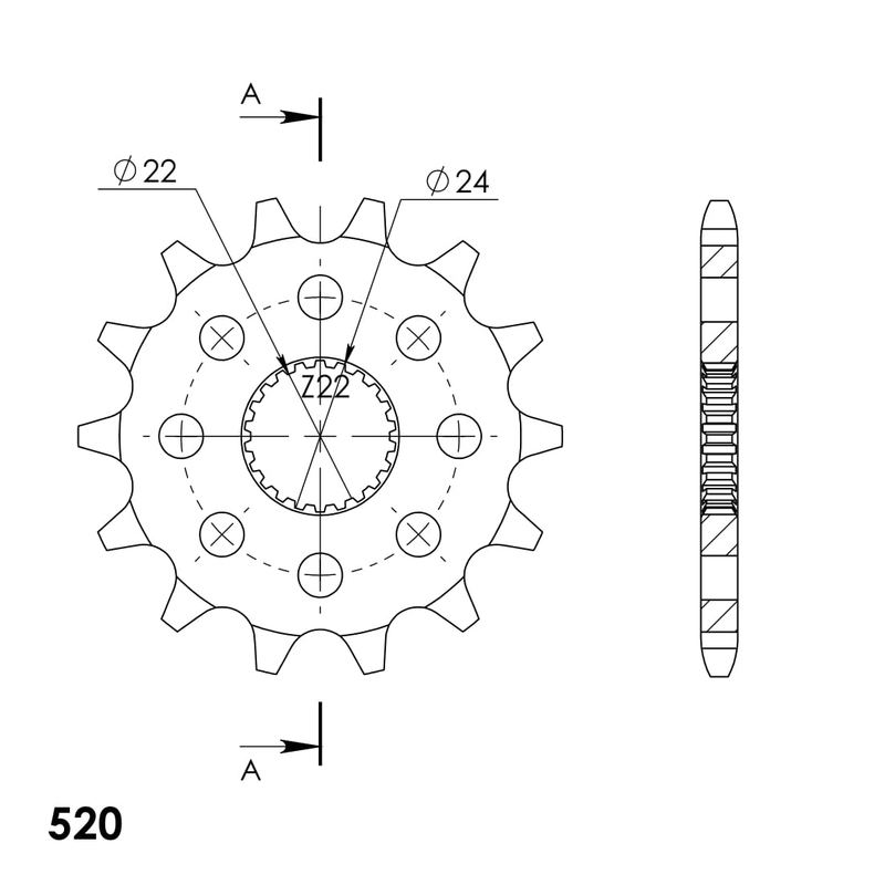 Front sprocket SUPERSPROX 14T, 520