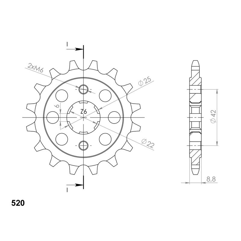 Front sprocket SUPERSPROX 16T, 520