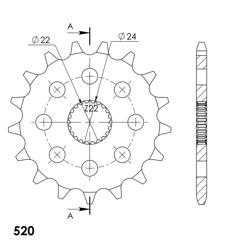 Front sprocket SUPERSPROX 17T, 520
