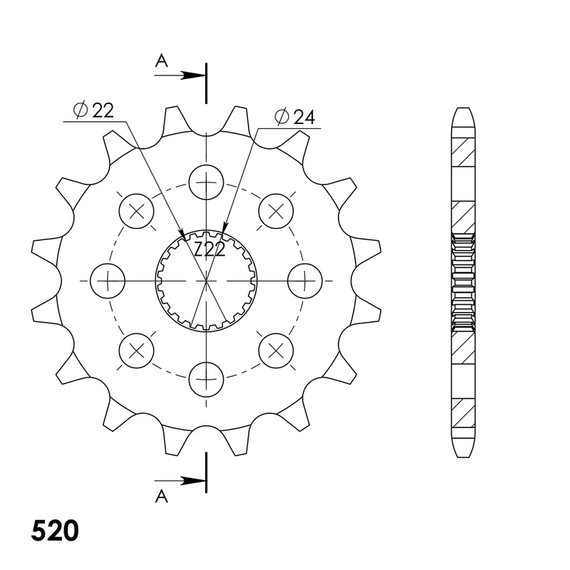 Front sprocket SUPERSPROX 16T, 520