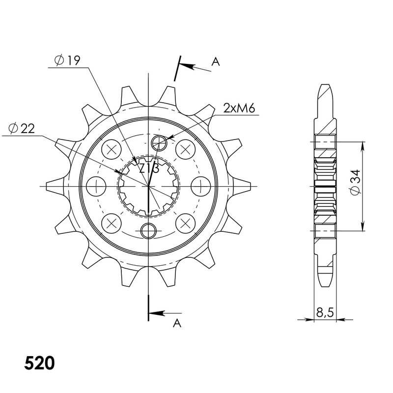 Front sprocket SUPERSPROX 14T, 520