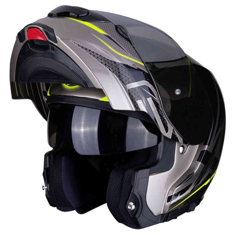 Szczękowy kask motocyklowy Scorpion EXO-3000 Air Creed tytanowo-czarno-fluo żółta wyprzedaż