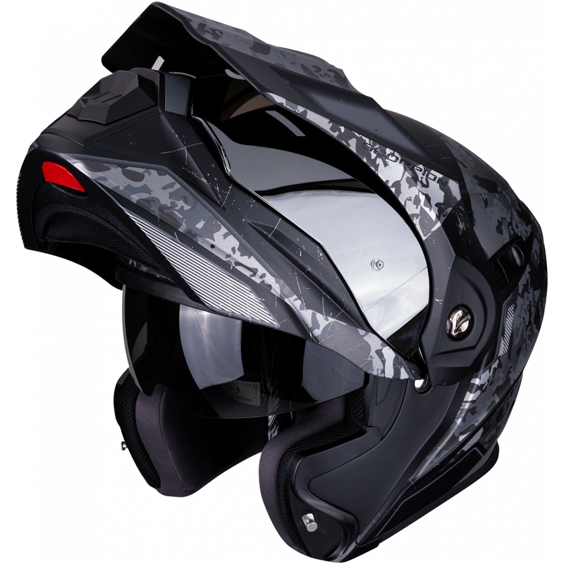Szczękowy enduro kask Scorpion ADX-1 Battleflage czarno-srebrny wyprzedaż