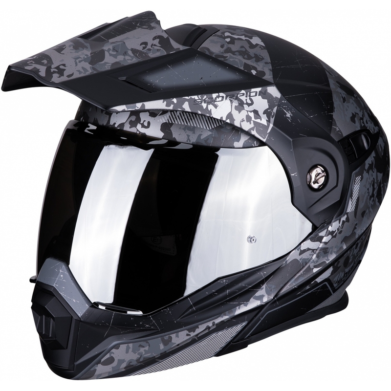 Szczękowy enduro kask Scorpion ADX-1 Battleflage czarno-srebrny wyprzedaż