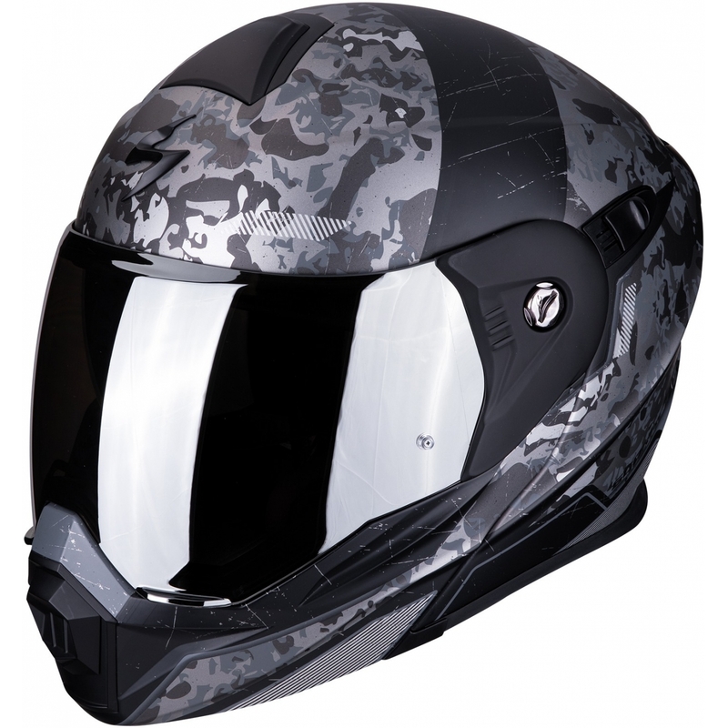 Szczękowy enduro kask Scorpion ADX-1 Battleflage czarno-srebrny wyprzedaż