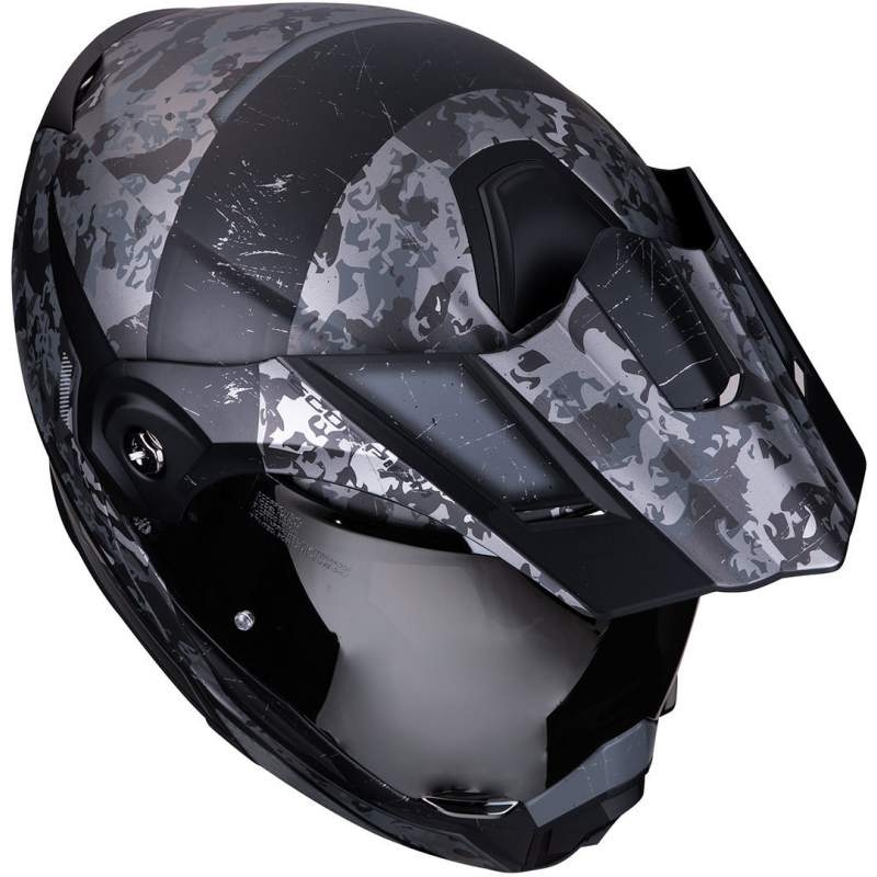 Szczękowy enduro kask Scorpion ADX-1 Battleflage czarno-srebrny wyprzedaż