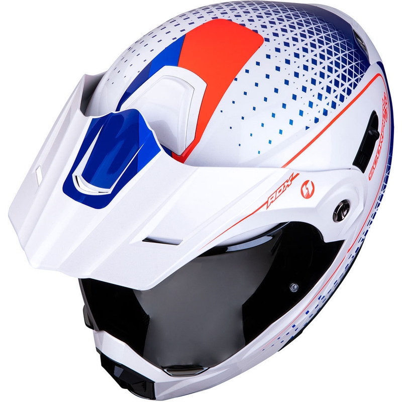 Szczękowy enduro kask Scorpion ADX-1 Horizon biało-czerwono-niebieski wyprzedaż