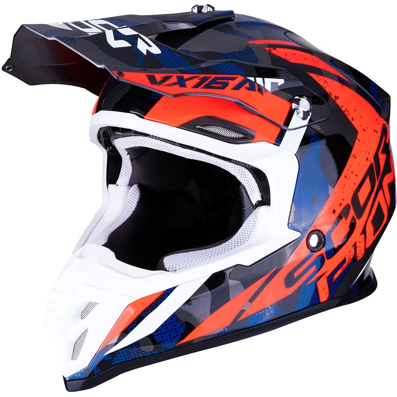 Motocrossowy kask Scorpion VX-16 Air Waka srebrno-czerwono-niebieski