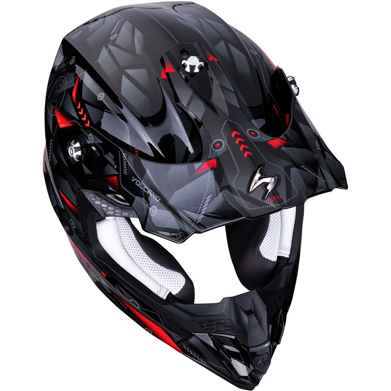 Motocrossowy kask Scorpion VX-16 Air Punch czarno-srebrno-czerwony