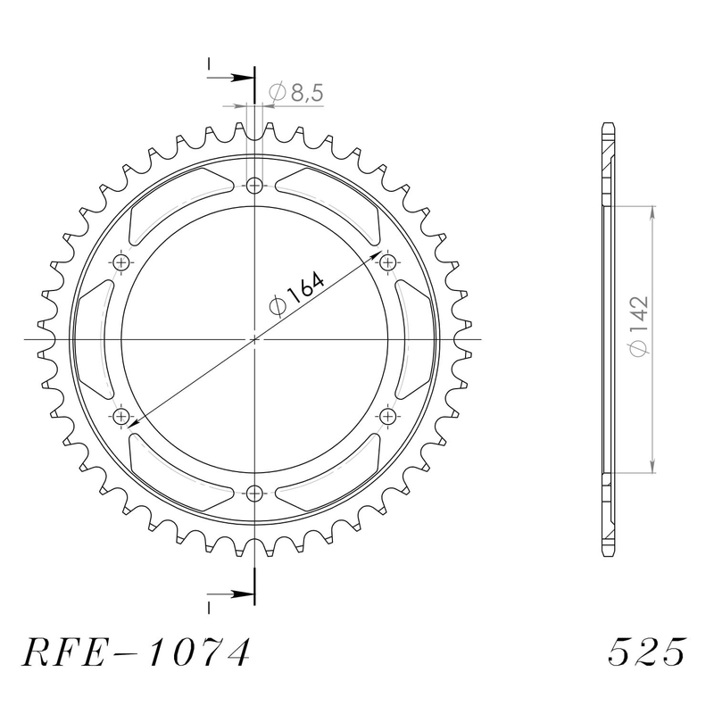 Rear sprocket SUPERSPROX black 44T, 525