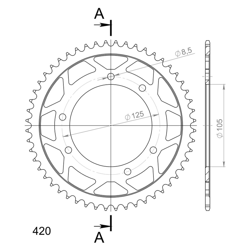 Rear sprocket SUPERSPROX black 52T, 420