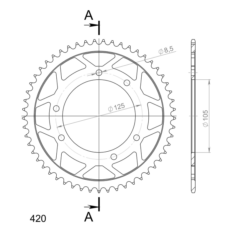 Rear sprocket SUPERSPROX black 53T, 420