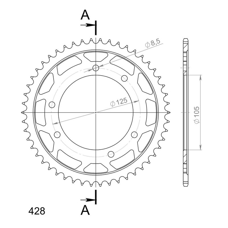 Rear sprocket SUPERSPROX black 50T, 428