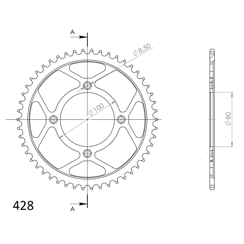 Rear sprocket SUPERSPROX black 50T, 428