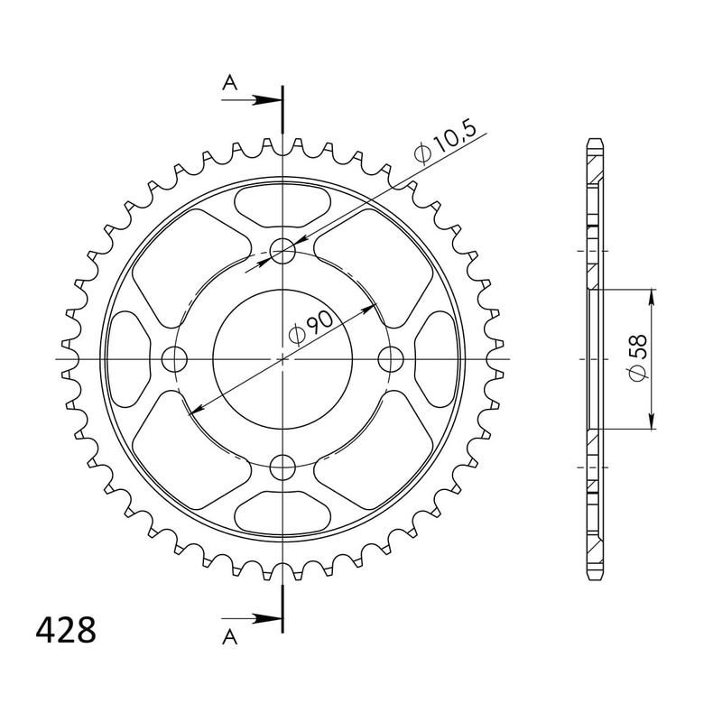 Rear sprocket SUPERSPROX black 44T, 428
