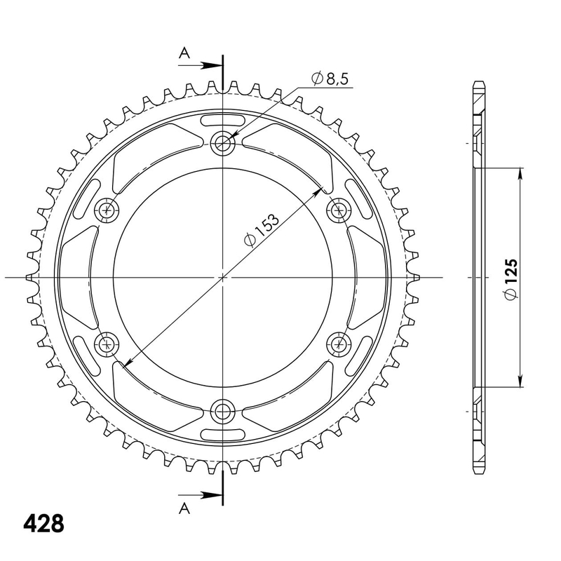 Rear sprocket SUPERSPROX black 54T, 428 wyprzedaż
