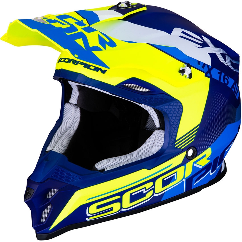 Motocrossowy kask Scorpion VX-16 Air Arhus niebiesko-fluo żółty