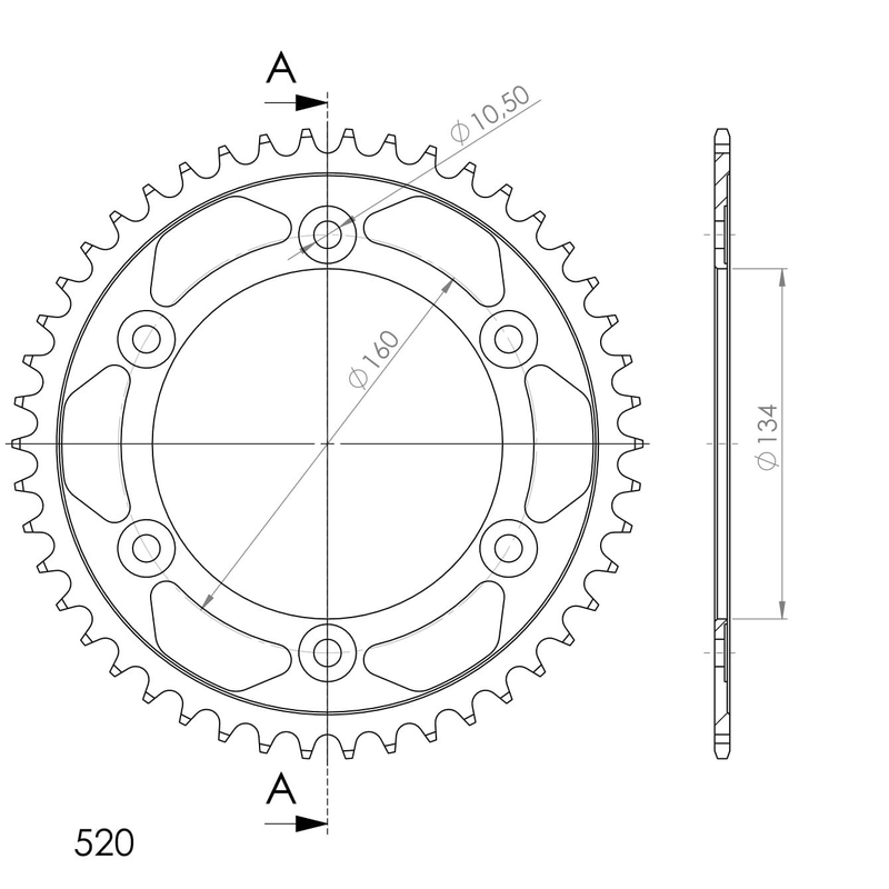 Rear sprocket SUPERSPROX black 45T, 520