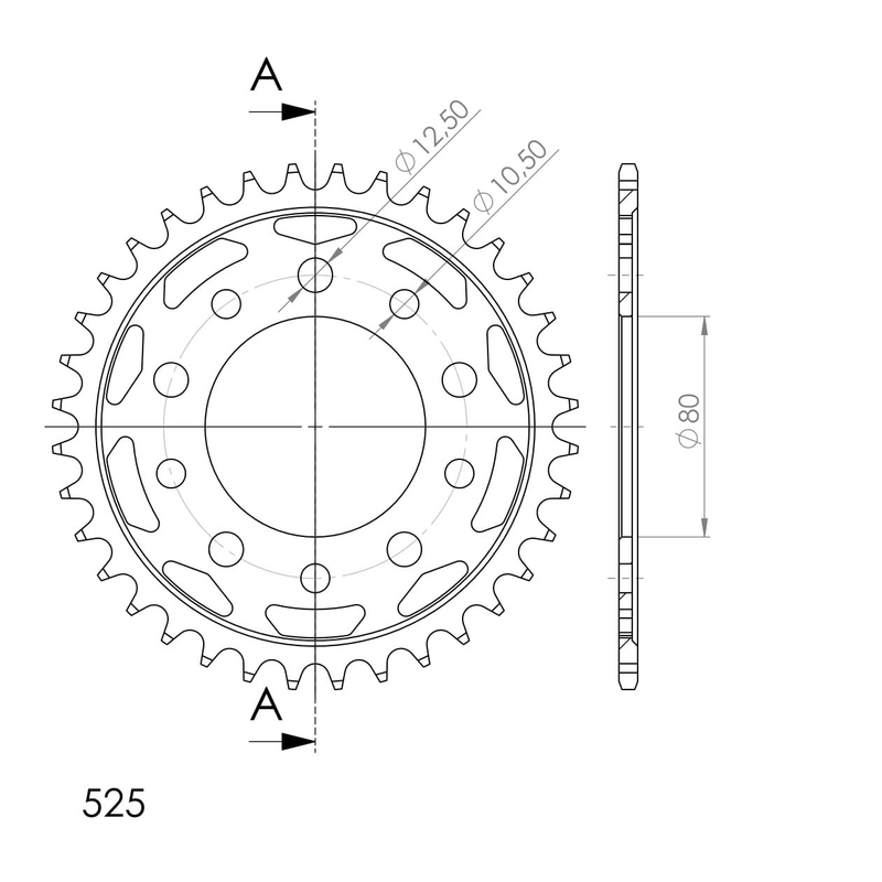 Rear sprocket SUPERSPROX black 36T, 525