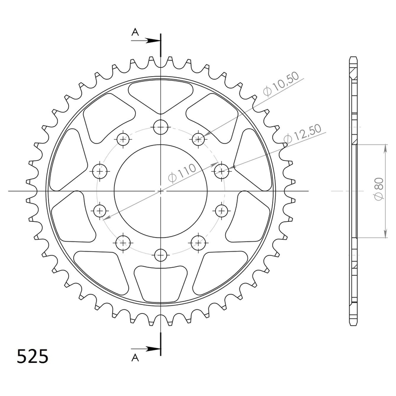 Rear sprocket SUPERSPROX black 44T, 525