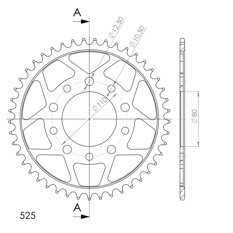 Rear sprocket SUPERSPROX black 45T, 525