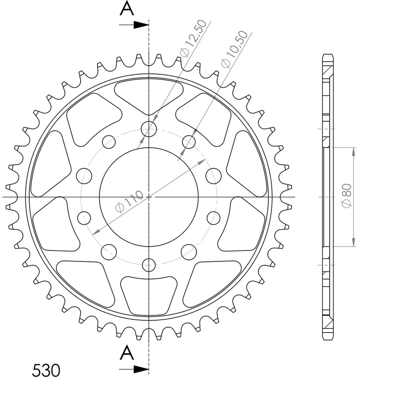 Rear sprocket SUPERSPROX black 44T, 530