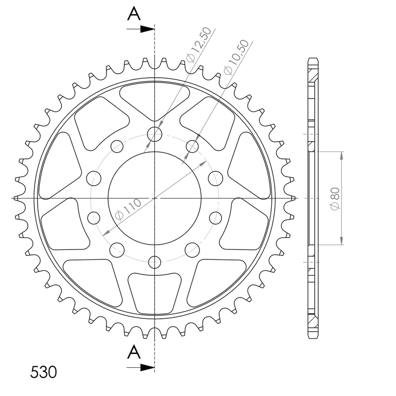 Rear sprocket SUPERSPROX black 45T, 530