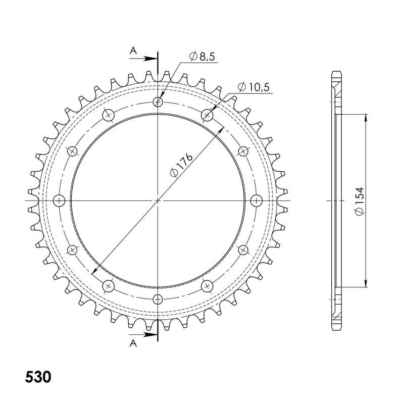 Rear sprocket SUPERSPROX black 44T, 530