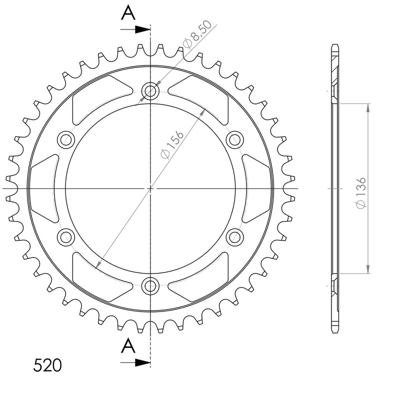 Rear sprocket SUPERSPROX black 44T, 520