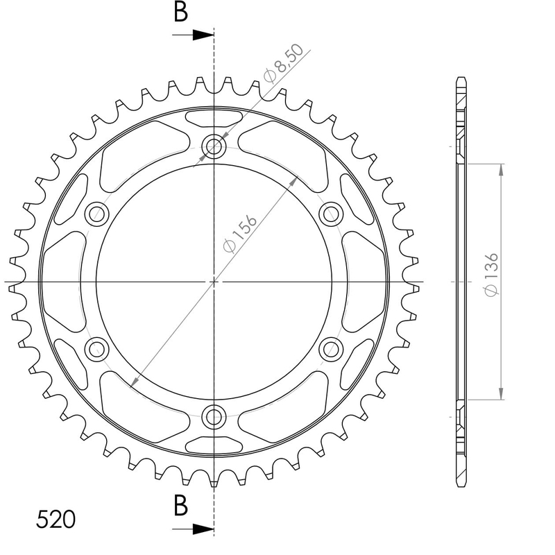 Rear sprocket SUPERSPROX black 45T, 520
