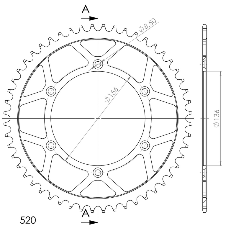 Rear sprocket SUPERSPROX black 52T, 520