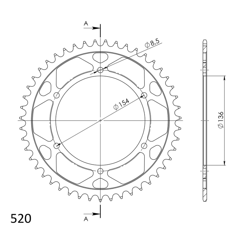 Rear sprocket SUPERSPROX black 47T, 520