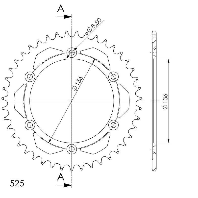Rear sprocket SUPERSPROX black 43T, 525