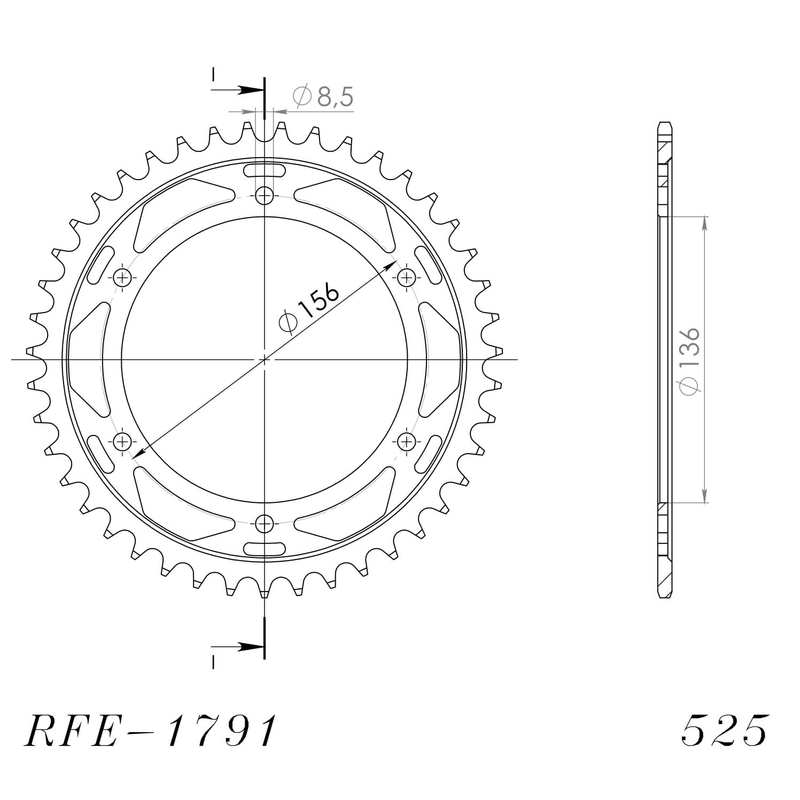 Rear sprocket SUPERSPROX black 44T, 525