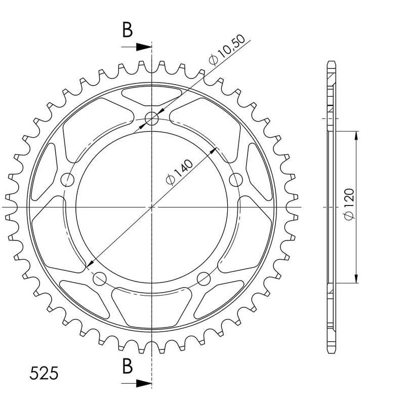 Rear sprocket SUPERSPROX black 44T, 525