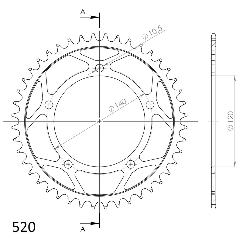 Rear sprocket SUPERSPROX black 44T, 520