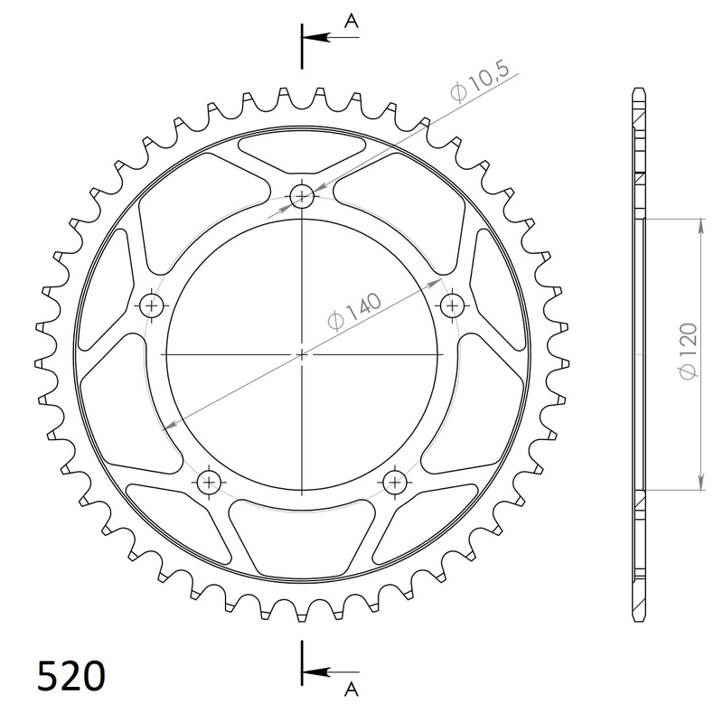 Rear sprocket SUPERSPROX black 45T, 520