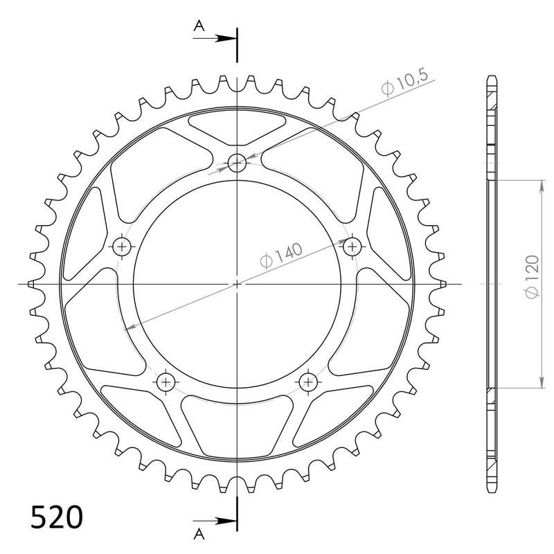 Rear sprocket SUPERSPROX black 46T, 520