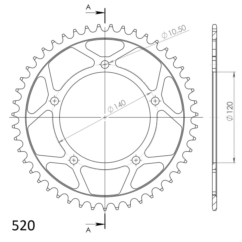 Rear sprocket SUPERSPROX black 47T, 520