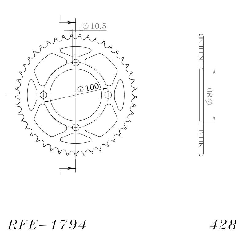 Rear sprocket SUPERSPROX black 45T, 428