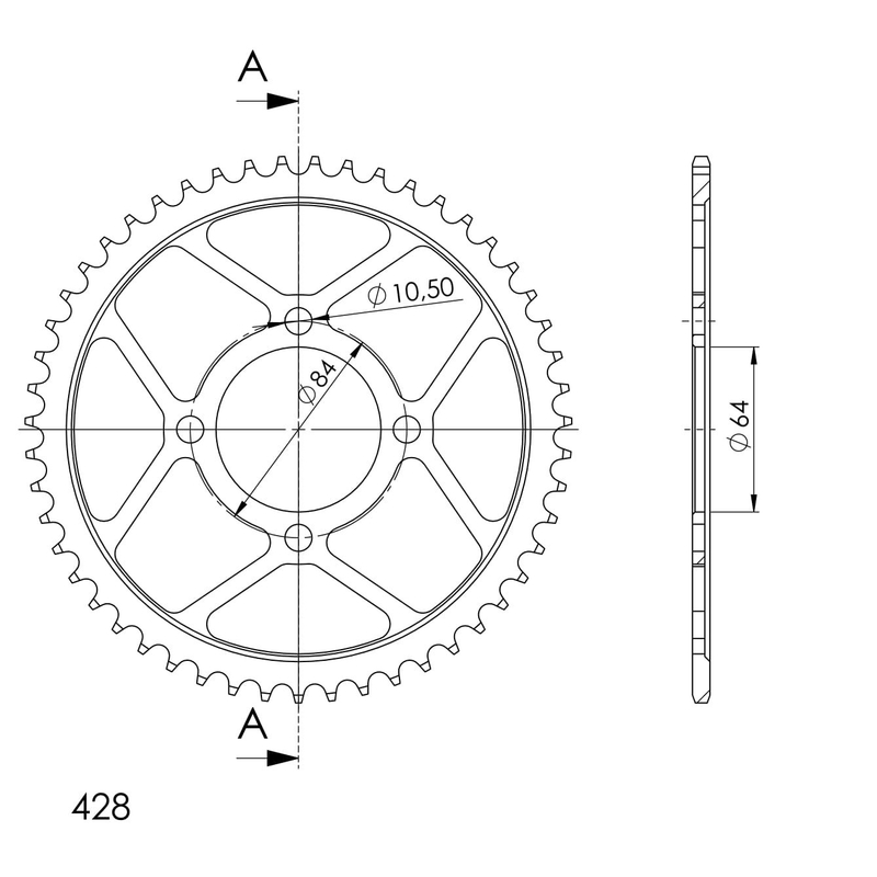 Rear sprocket SUPERSPROX black 51T, 428