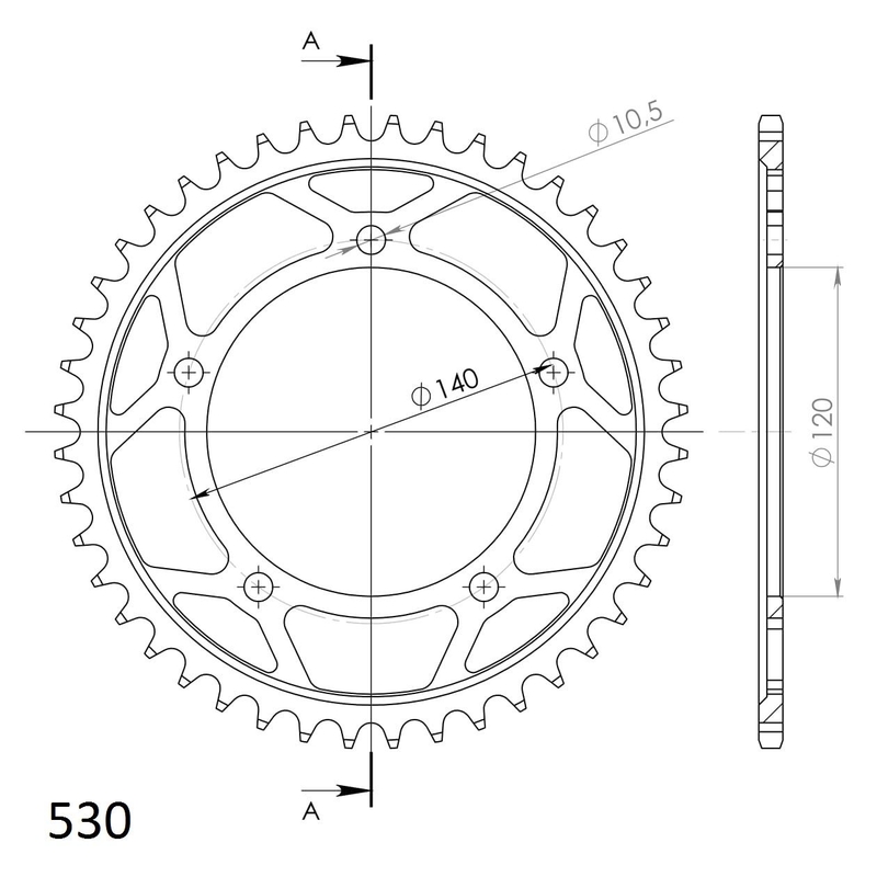Rear sprocket SUPERSPROX black 44T, 530