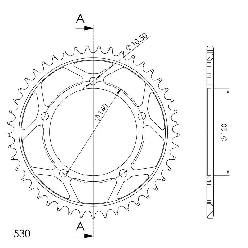 Rear sprocket SUPERSPROX black 45T, 530