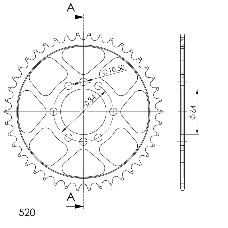 Rear sprocket SUPERSPROX black 42T, 520