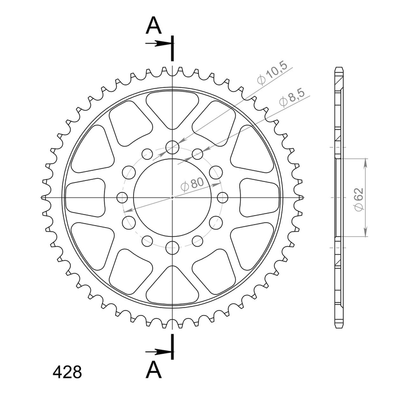 Rear sprocket SUPERSPROX black 50T, 428 wyprzedaż