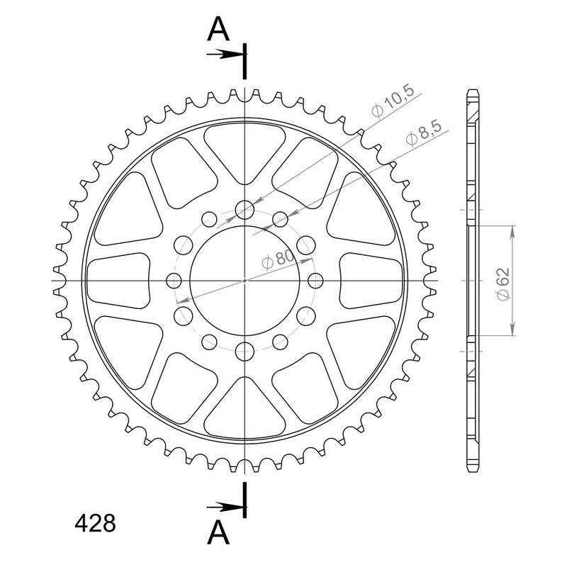 Rear sprocket SUPERSPROX black 52T, 428