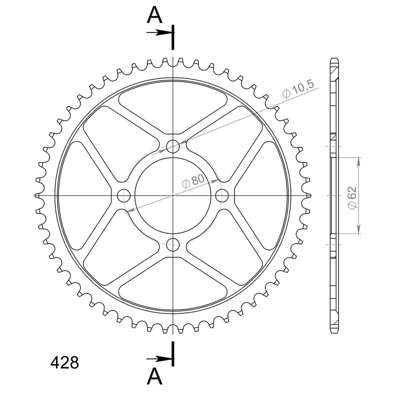 Rear sprocket SUPERSPROX black 54T, 428