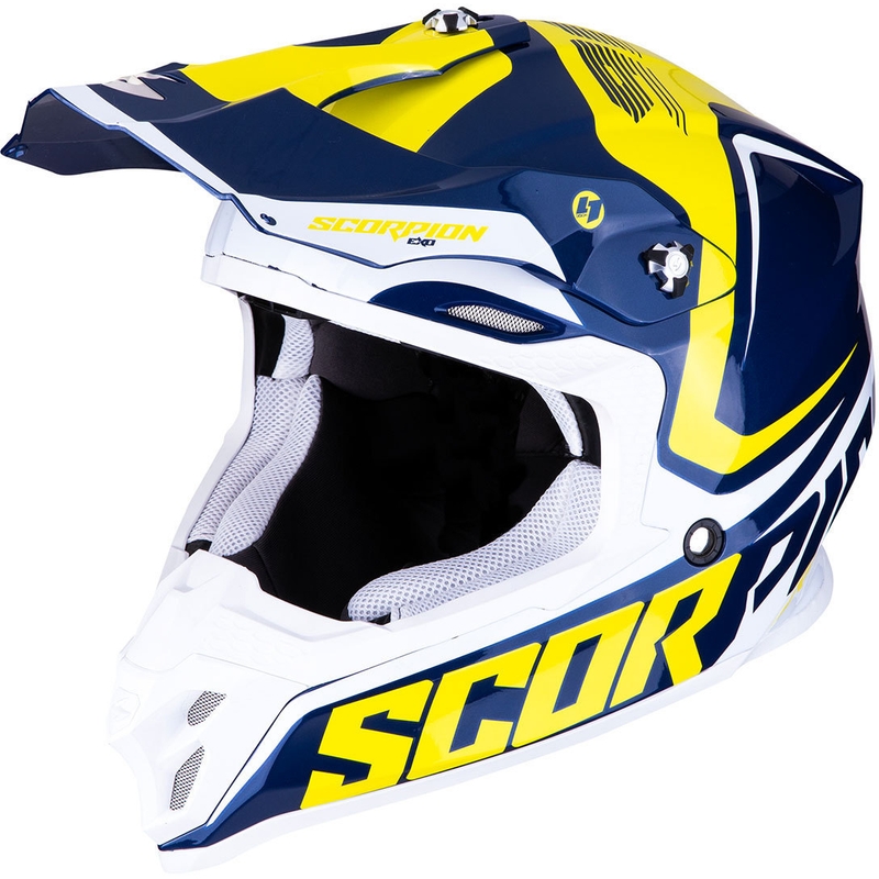 Motokrosowy kask Scorpion VX-16 Air Ernee niebiesko-żółto-biały